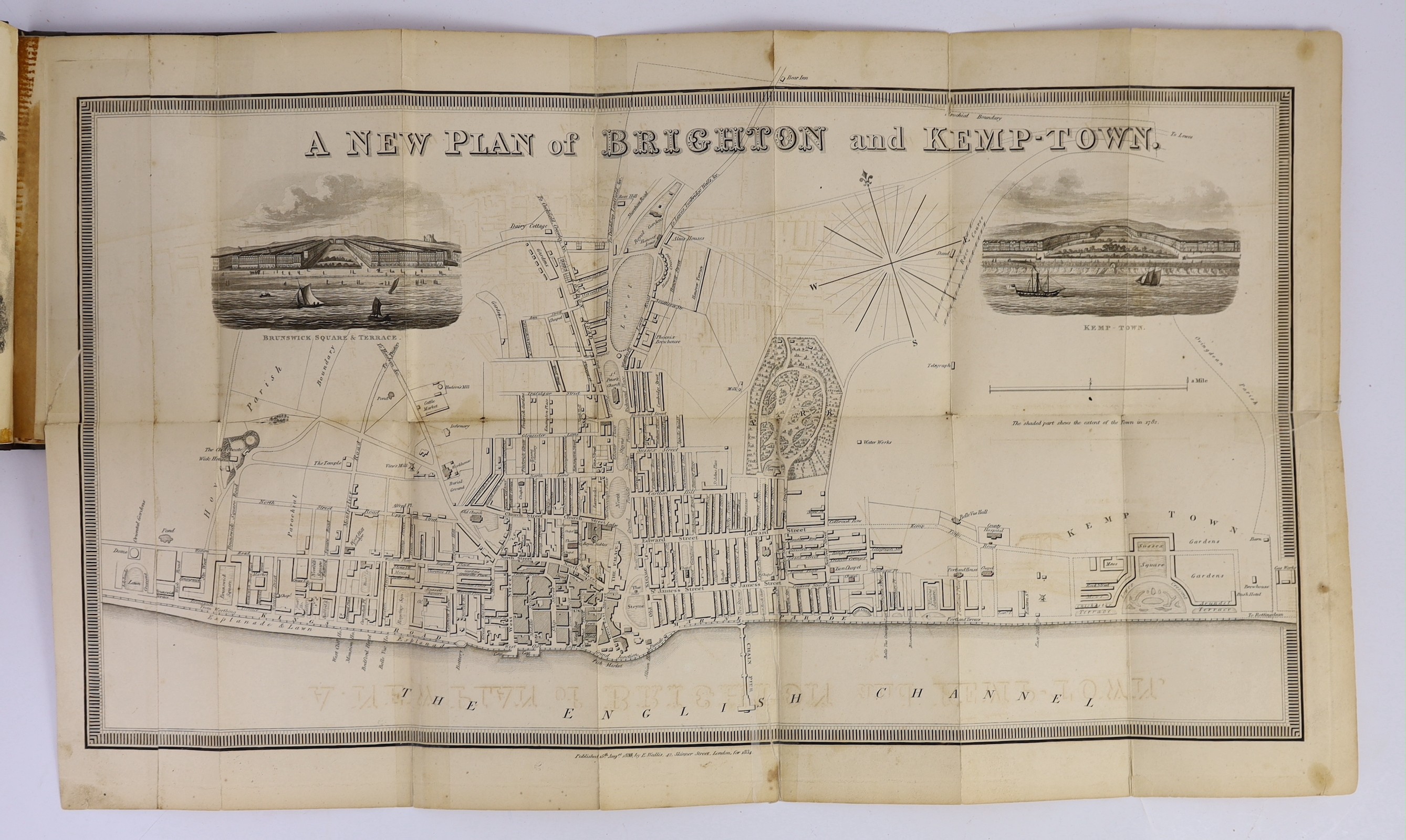 BRIGHTON: Brighton As It Is, 1832 - The Royal Edition. map and text illus.; original gilt cloth. London: E. Wallis and The Booksellers, Brighton, (1832); Another Edition (1834); Another Edition (1840); sold with Wright's